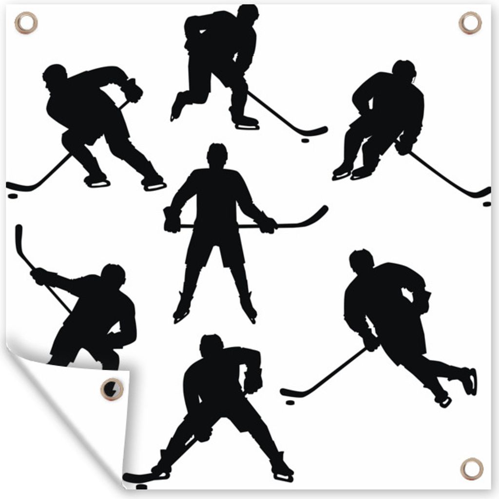 MuchoWow 50x50 cm Outdoor-Poster Gartendeko Sichtschutz Garten Poster für den Garten Eine Illustration von verschiedenen Eishockeyspielern in s...