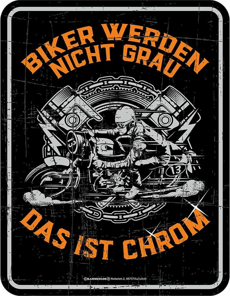 Blechschild mit Spruch : Biker Grau
