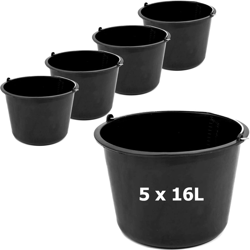 Baueimer Mörtelkübel 5 stck Mörteleimer 16 L Baustelle Putzeimer 34 cm Zementeimer Schwarz Eimer Wassereimer