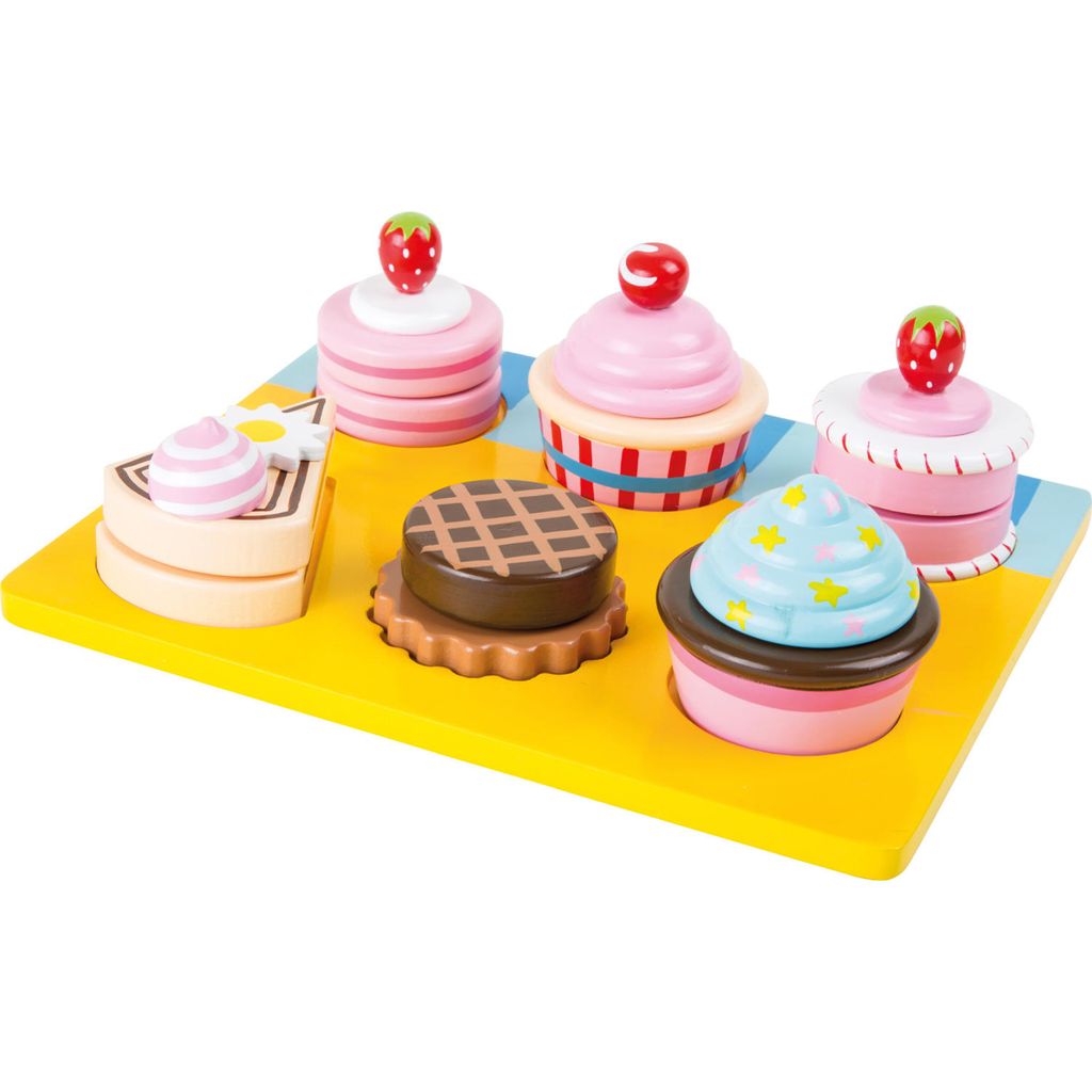 Small Foot 10149 Kinderküchen-Zubhehör Schneide „Cupcakes und Torten“, bunt, 13-teilig (1 Set)