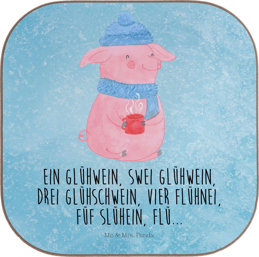 Mr. & Mrs. Panda Tassenuntersetzer Schweinchen Glühwein - Eisblau - Geschenk, bieruntersetzer, Holzuntersetzer, Spruch, Tischuntersetzer, Betrunke...