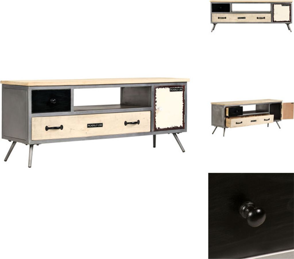vidaXL TV-Schrank Mangoholz Massiv und Stahl 120 x 30 x 45 cm - TV-Möbel