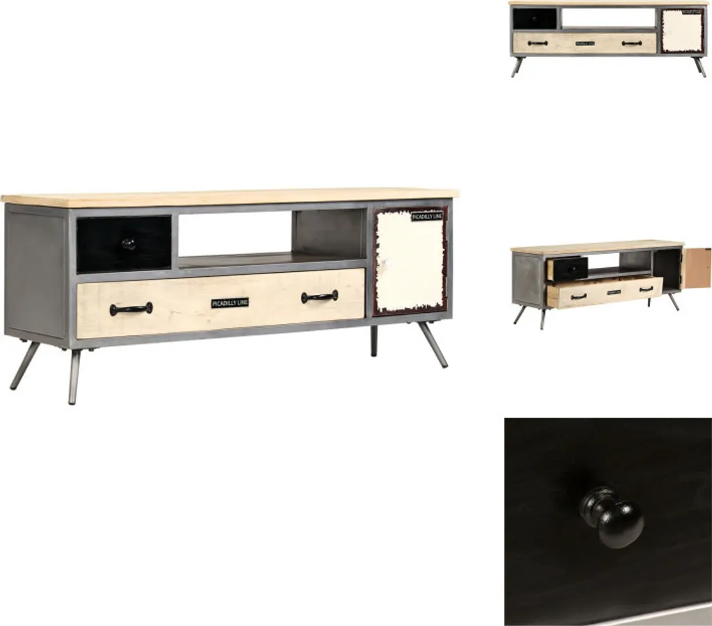 Meuble TV vidaXL manguier massif et acier robuste 120x30x45 cm brun