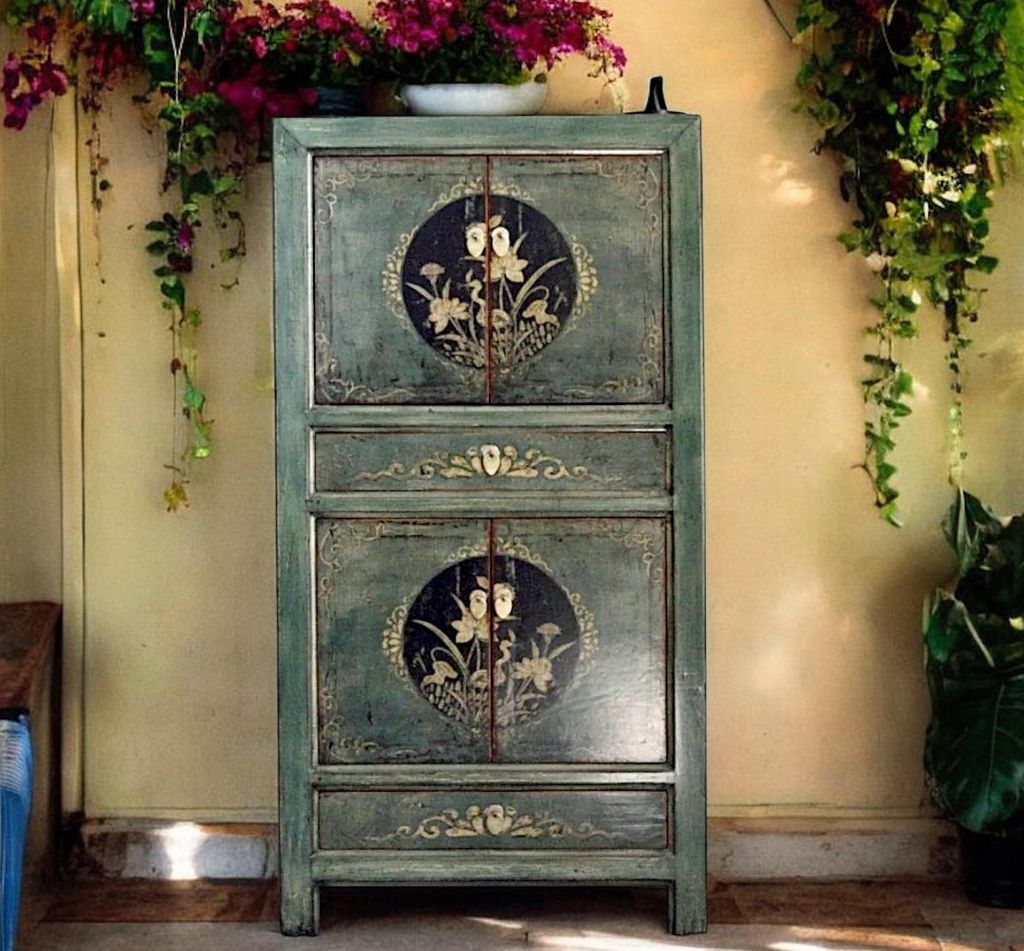 OPIUM OUTLET Vintage Schrank Hochzeitsschrank Möbel aus China, hohe Kommode Sideboard Landhaus Antik-Stil asiatisch orientalisch chinesisch fernö...
