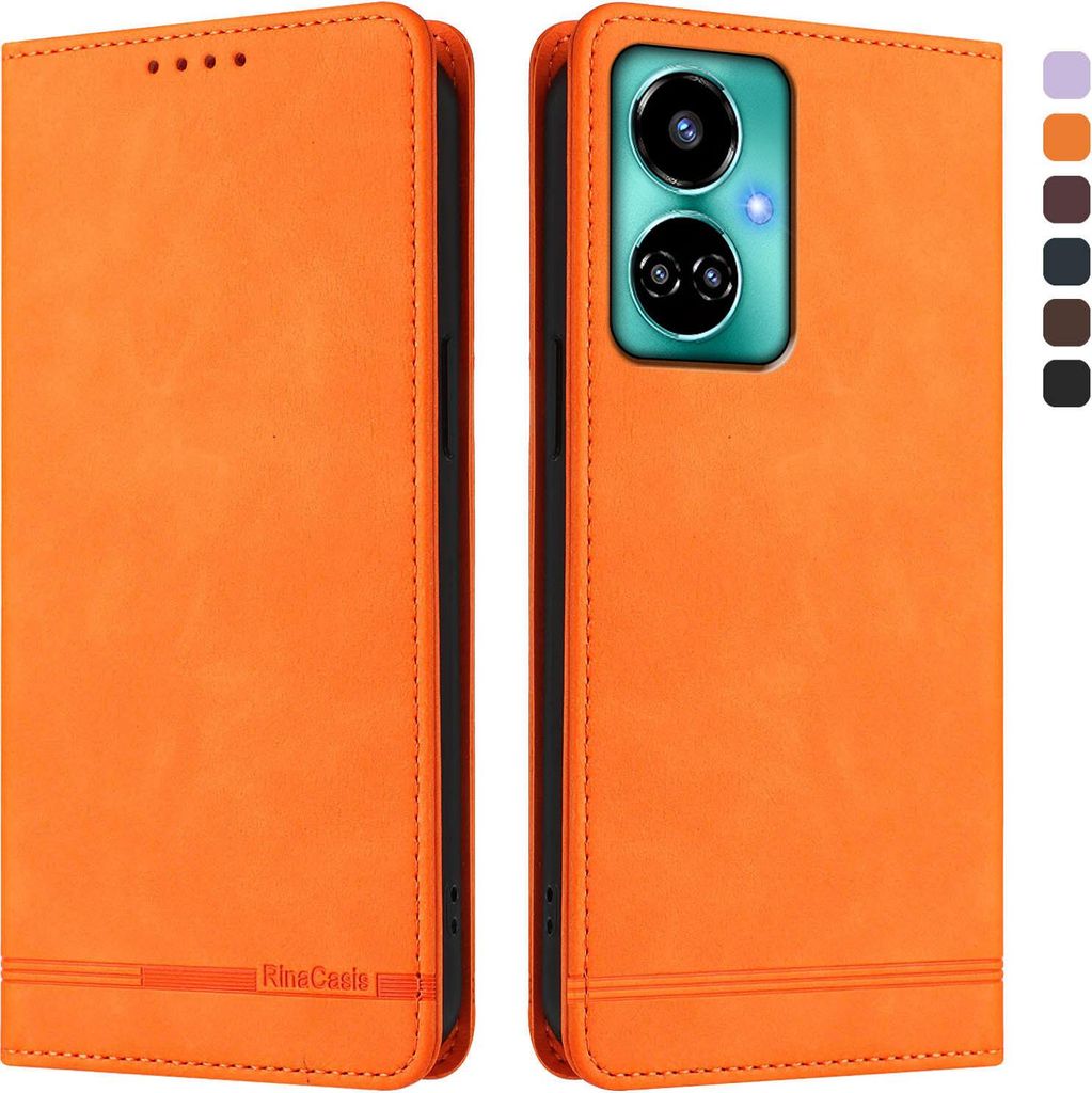Hülle für Tecno Camon 19 /Camon 19 Pro 5G, Retro Kunstleder Ständer Klapphülle mit Kartenfächer und Magnetische Orange