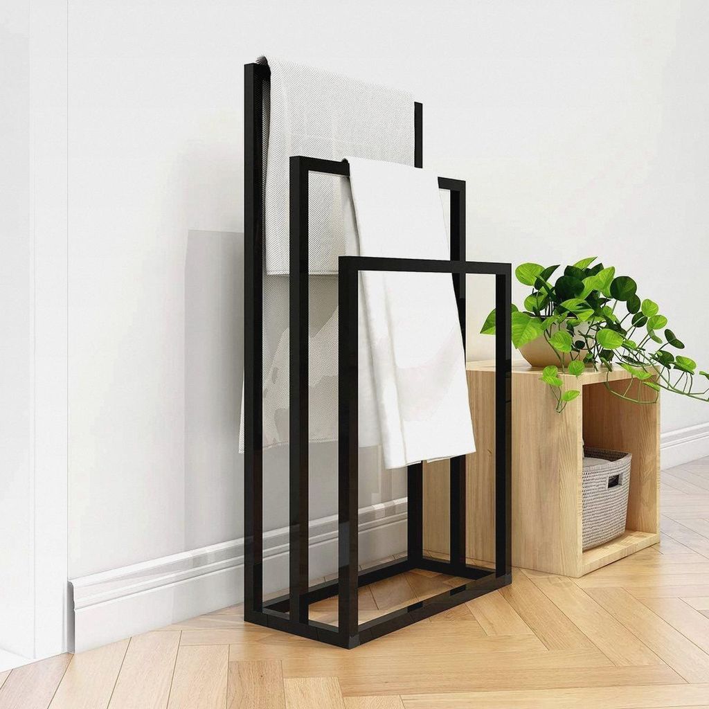 Towel Rack Metall Handtuchregal, 3 Stangen, Multifunktionaler Stehbügel freistehendes Trockenregal, 3 Ebenen, Aufbewahrungs-Organizer,Schwarz