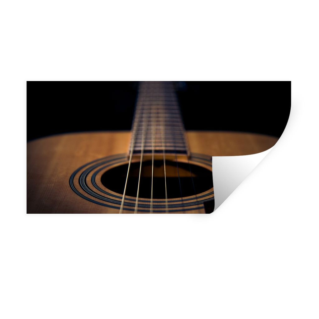 MuchoWow Wandtattoo Wandsticker Wandaufkleber Nahaufnahme einer akustischen Gitarre auf schwarzem Hintergrund 160x80 cm Selbstklebend und Reposit...