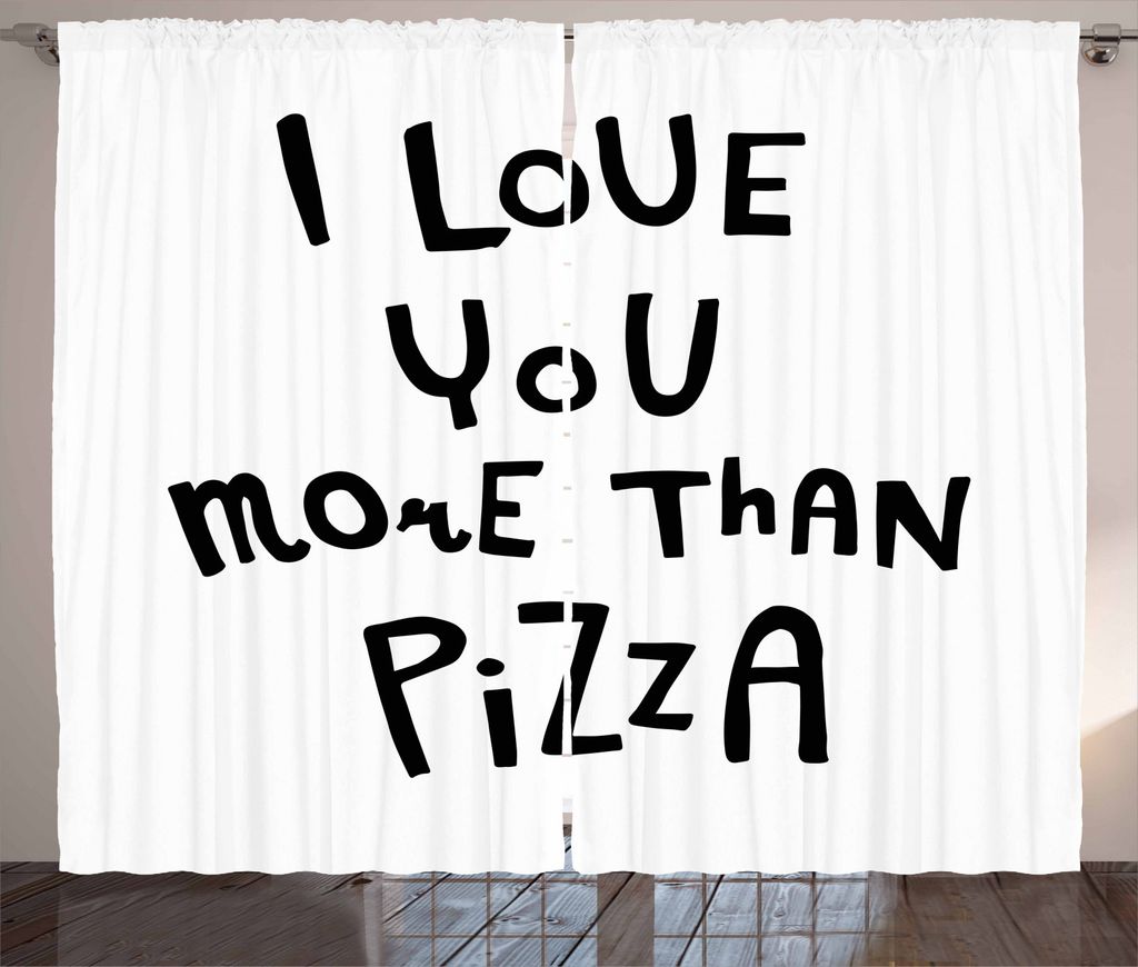 ABAKUHAUS Lustig Rustikaler Gardine, Liebe Sie mehr als Pizza, Schlafzimmer Kräuselband Vorhang mit Schlaufen und Haken, 280 x 245 cm, Schwarz und...