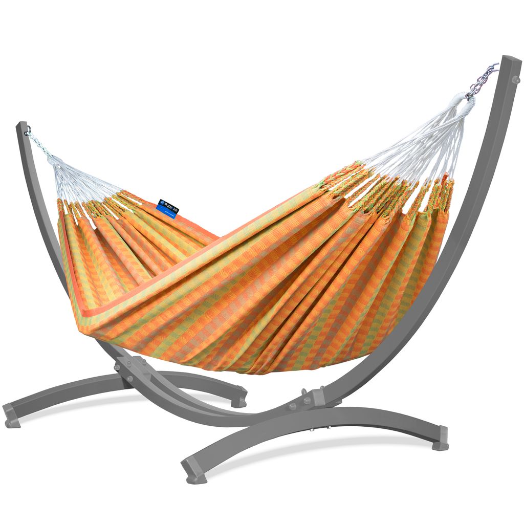 Potenza Outdoor Hängematte mit Tytan Grau Gestell für 2 Personen I 100% Baumwolle Morena Doppelhängematte 230x160 cm, 220kg I Grau Hängematten...