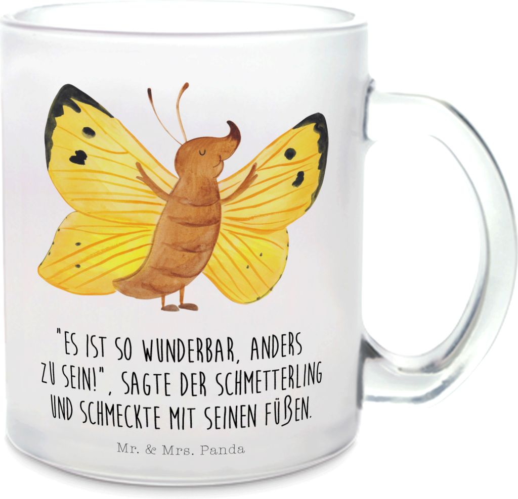 Mr. & Mrs. Panda Teetasse Schmetterling Zitronenfalter - Transparent - Geschenk, Fakten, Trinkglas, Pott, Tee Tasse, Lustige Sprüche, Fakt, Besond...