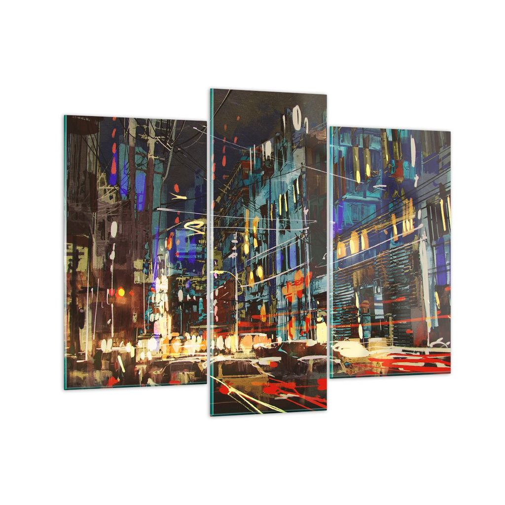 Bilder auf glas - Stadt Nacht Straße - 130x100cm - Glasbilder - Wandbilder - Kunstdruck - zum Aufhängen bereit - Wanddekoration aus Glas - Glas B...