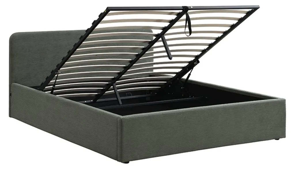Rangement optimisé avec le lit coffre 160x200 MIA en velours côtelé kaki