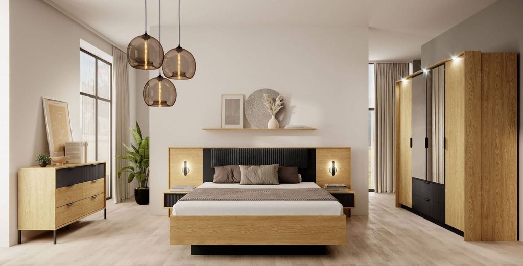 Schlafzimmer-Set mit Bett 160x200 BRENT - Baltische Eiche / Schwarz