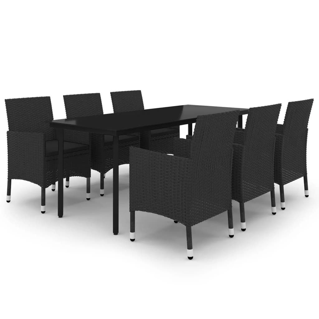 7-tlg. Garten-Essgruppe mit Auflagen Poly Rattan und Glas