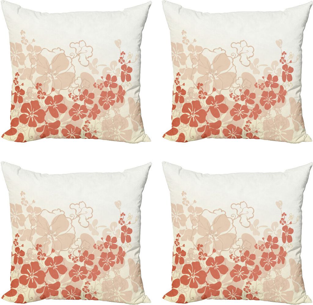 ABAKUHAUS hawaiisch Kissenbezug Set (4 Stück), Hawaii Blumen Tropical, Moderner Doppelseitiger Digitaldruck, 45 cm x 45 cm, Fuchsia Salmon Weiß