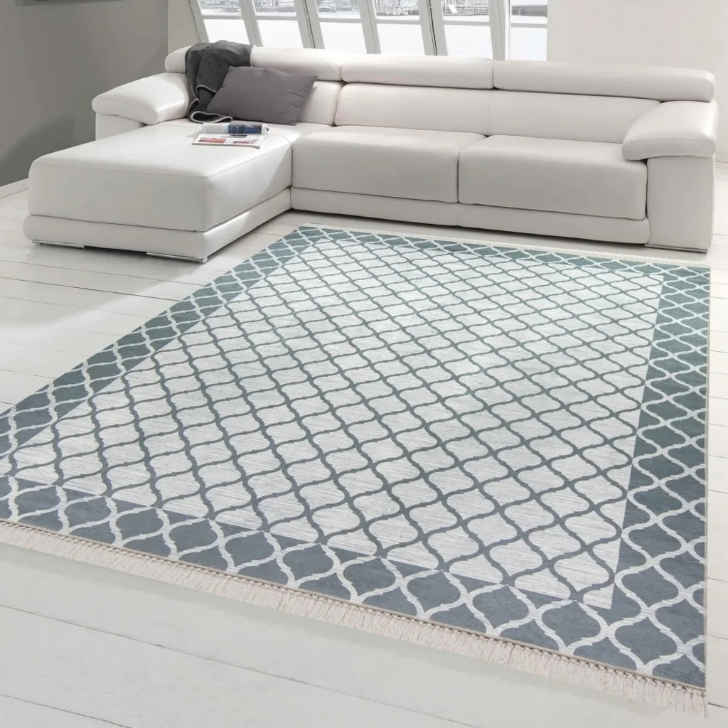 Grand tapis de salon 160x230 cm gris à motifs géométriques chic