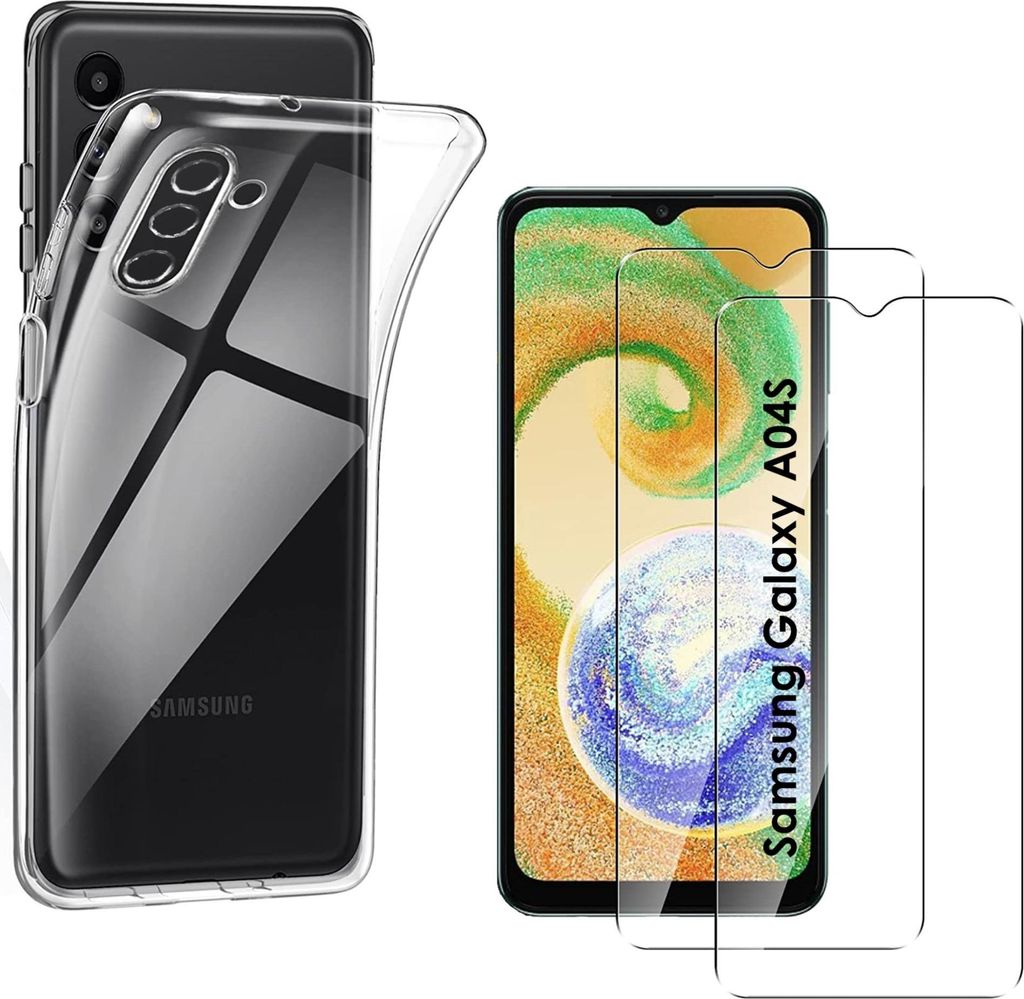 Hülle für Samsung Galaxy A04S mit 2 Displayschutzfolien aus Hartglas Phonillico