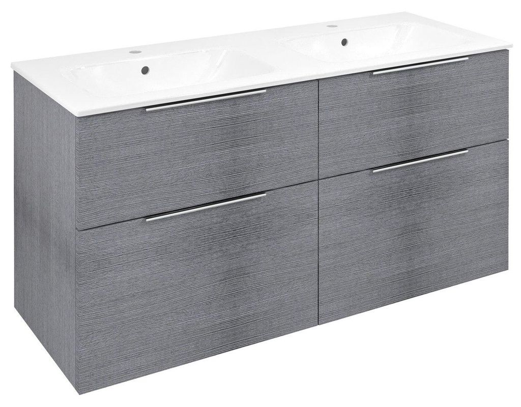 Sapho CIRASA Waschbeckenunterschrank mit Doppelwaschbecken 121x66x46cm, Eiche silber