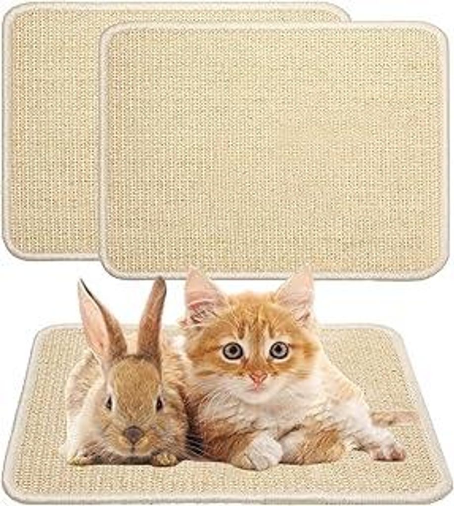 2 Stück Wiederverwendbar Kratzmatte für Kaninchen, Sisalteppich Katzen, Natürliches Krallen und Zahnpflege Matten für Käfige, sisal kratzmatte...