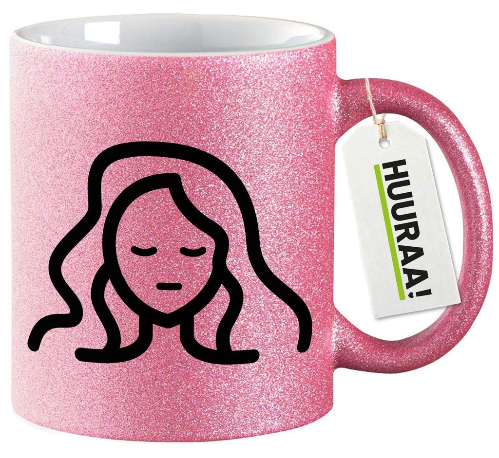 Huuraa Glitzertasse Jungfrau Sternzeichen Symbol 330ml Pink Keramik Kaffeebecher Geschenkidee