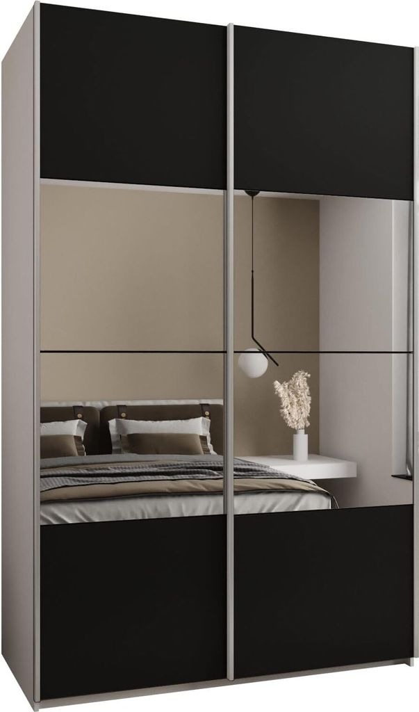 MEBLE KRYSPOL LUX 4 Schrank - 245,5x160x64cm - Weiß, Schwarz, Silber