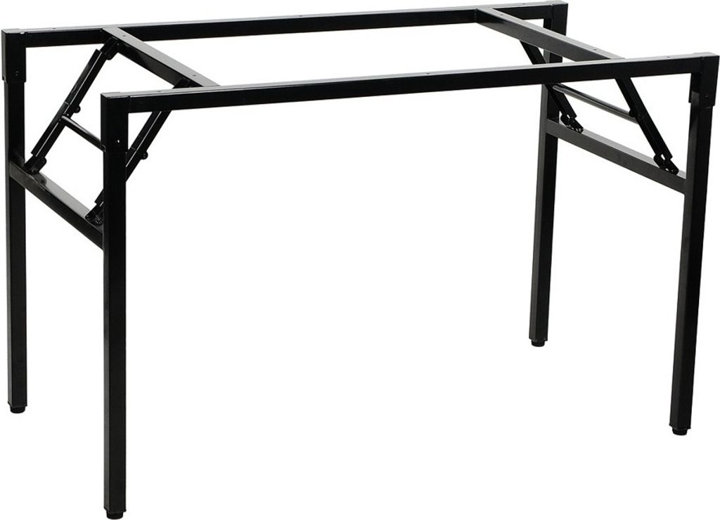 A black metal table frame on a white background.