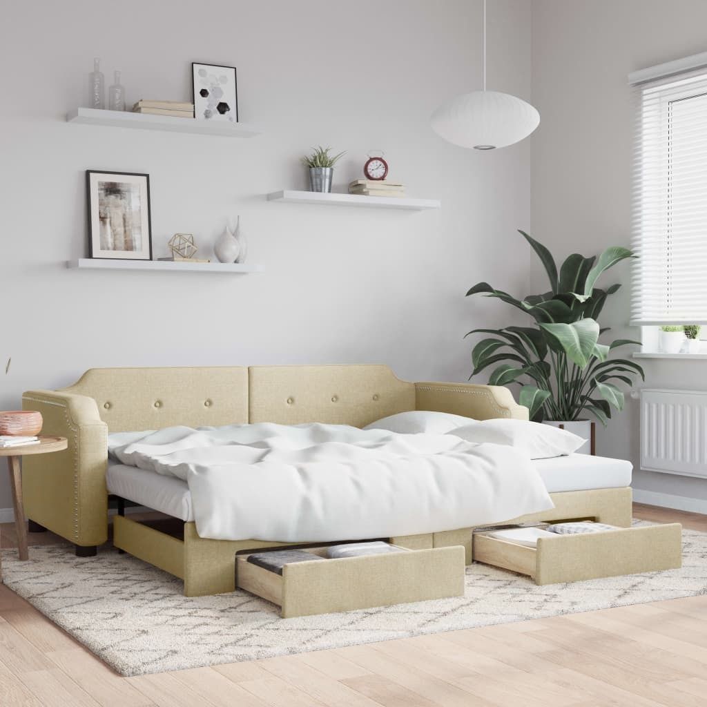 Maison Exclusive - Tagesbett Ausziehbar mit Schubladen Creme 80x200 cm Stoff