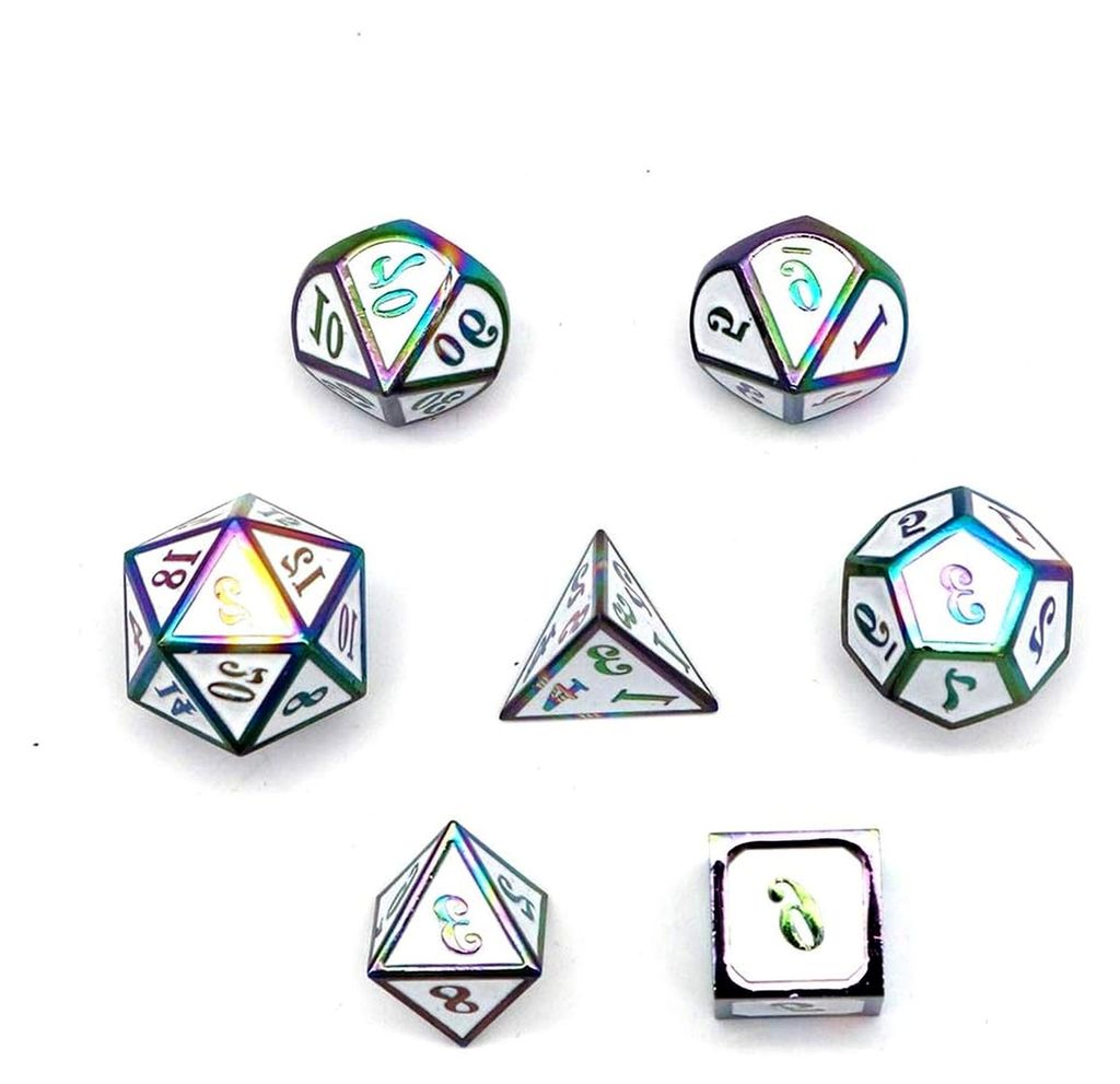 7-teiliges Metallwürfelset für DND-Spiele – Polyedrisches D & D-Würfelset aus massivem Metall mit Aufbewahrungstasche und Zinklegierung mit Em...