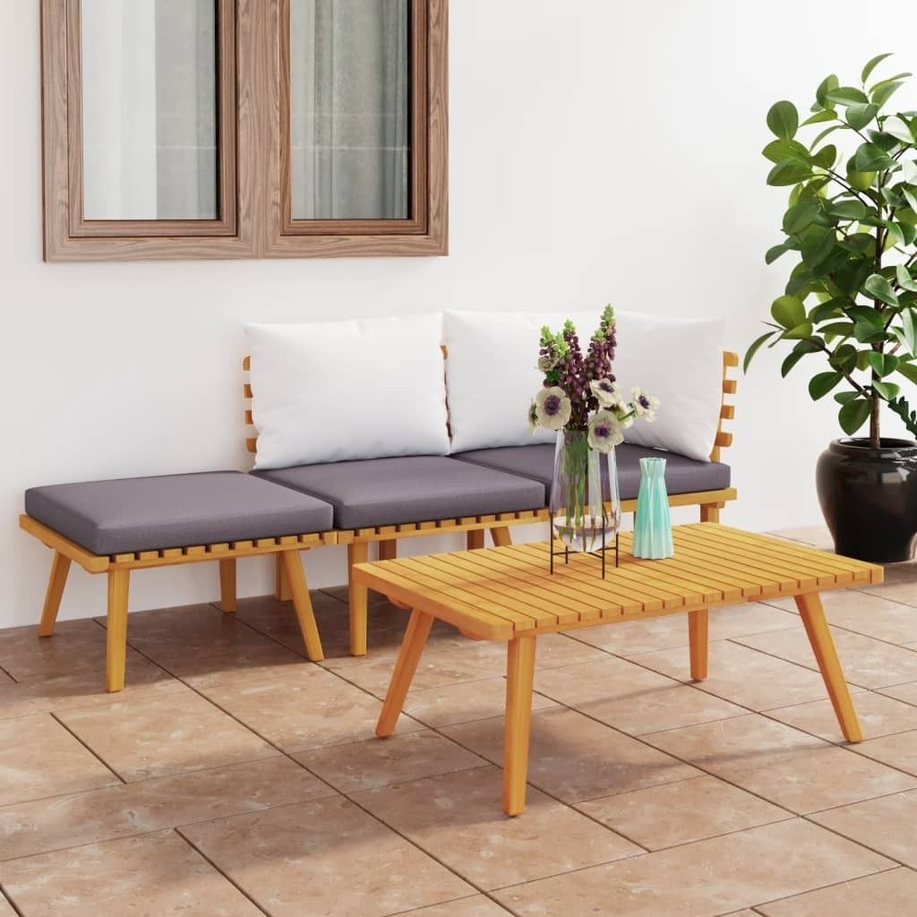 Möbel 4-tlg. Garten-Lounge-Set mit Kissen Massivholz Akazie - Balkonmöbel 3087001