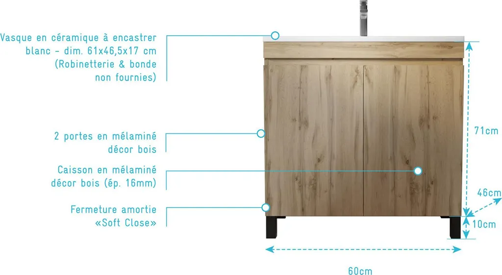 Meuble de salle de bains 60 cm TIMBER pour optimiser les espaces