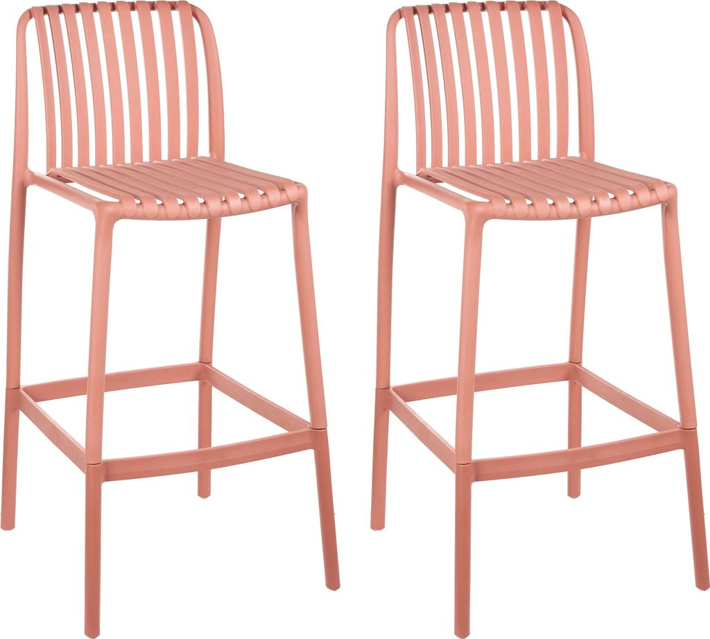 BELIANI Barstuhl 2er Set Hellrot Kunststoff Wandelbar mit Hoher Lehne 2 in 1 Design Indoor Outdoor Thekenstuhl Barhocker