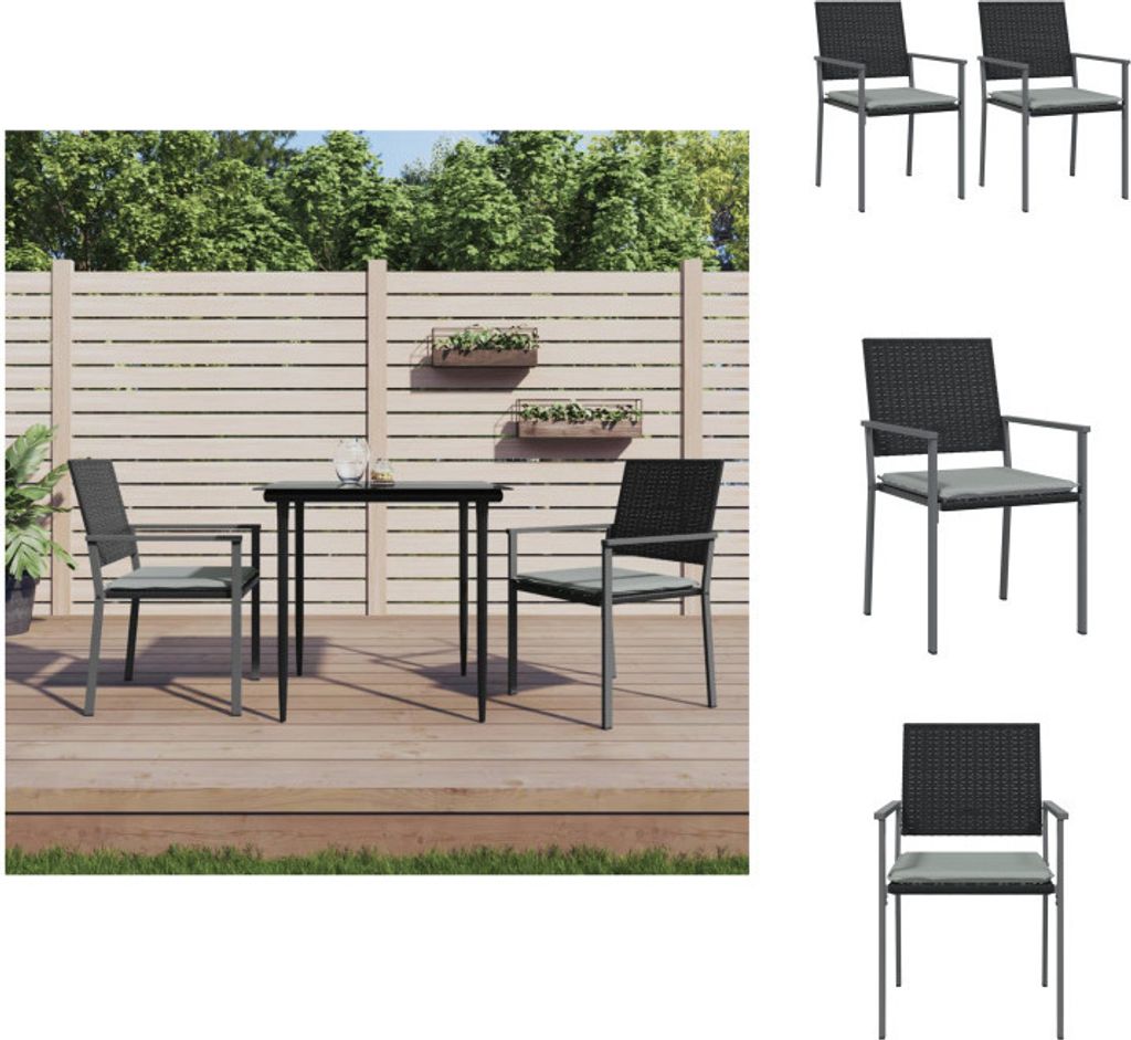vidaXL Gartenstühle mit Kissen 2 Stk. Schwarz 54x62,5x89cm Poly Rattan - Gartenstühle