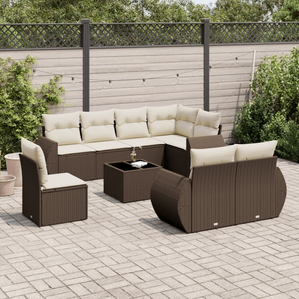 Maison Exclusive - 9-tlg. Garten-Sofagarnitur mit Kissen Braun Poly Rattan