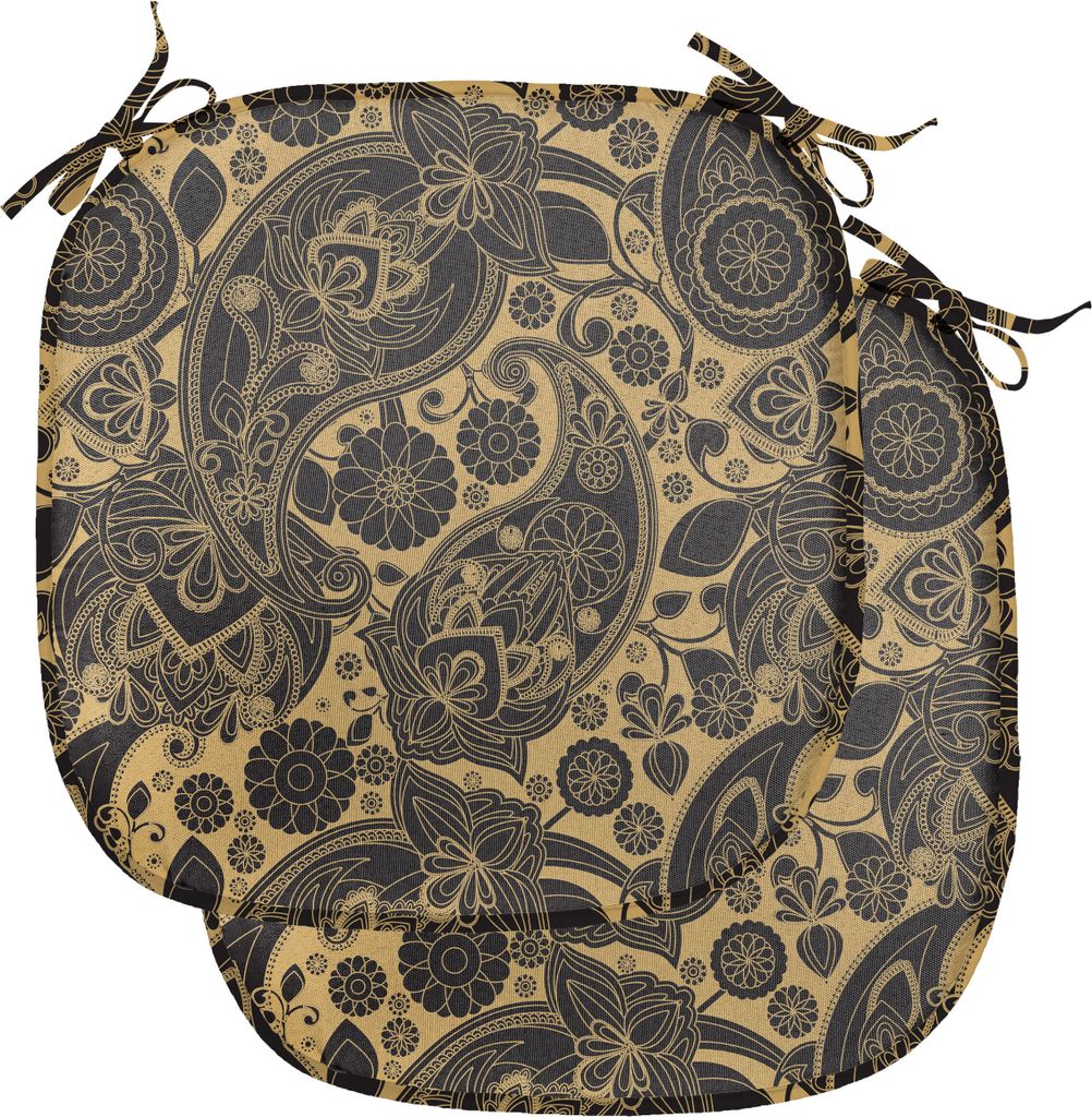 ABAKUHAUS Ethnisch Polster für Esszimmerstühle, Traditional Folk Retro, Dekoratives wasserfestes Kissen mit Riemen für Küchensitze, 40 cm x 40 ...