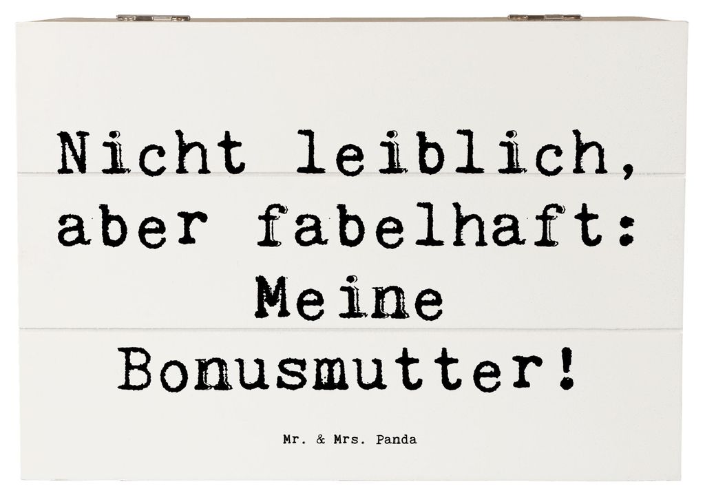 Mr. & Mrs. Panda Box aus Holz Spruch Bonusmutter 22 x 15 cm - Weiß - Geschenk, Elternteil, Stiefmutter, Holzbox, persönliche Note, Schatzkiste, f...