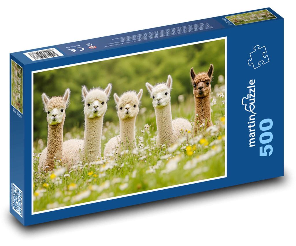 Puzzle 500 Alpakas auf einer blühenden Wiese - martinpuzzle Produktbild 