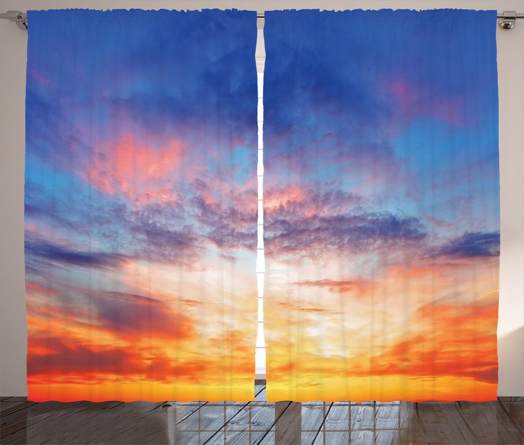 ABAKUHAUS Bunt Rustikaler Vorhang, Sonnenuntergang Wolkengebilde Himmel, Wohnzimmer Universalband Gardinen mit Schlaufen und Haken, 280 x 245 cm, O...