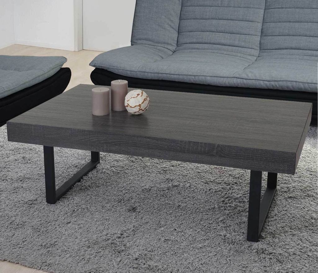 Couchtisch Kos T576, Wohnzimmertisch, 40x110x60cm MVG- Schwarze Eiche-Optik, dunkle Metall-Füße
