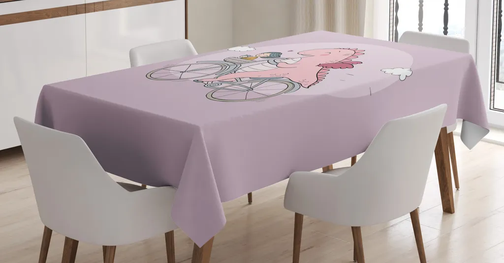 Tovaglia Antimacchia Dinosauri ABAKUHAUS 140x200 Rosa e Malva