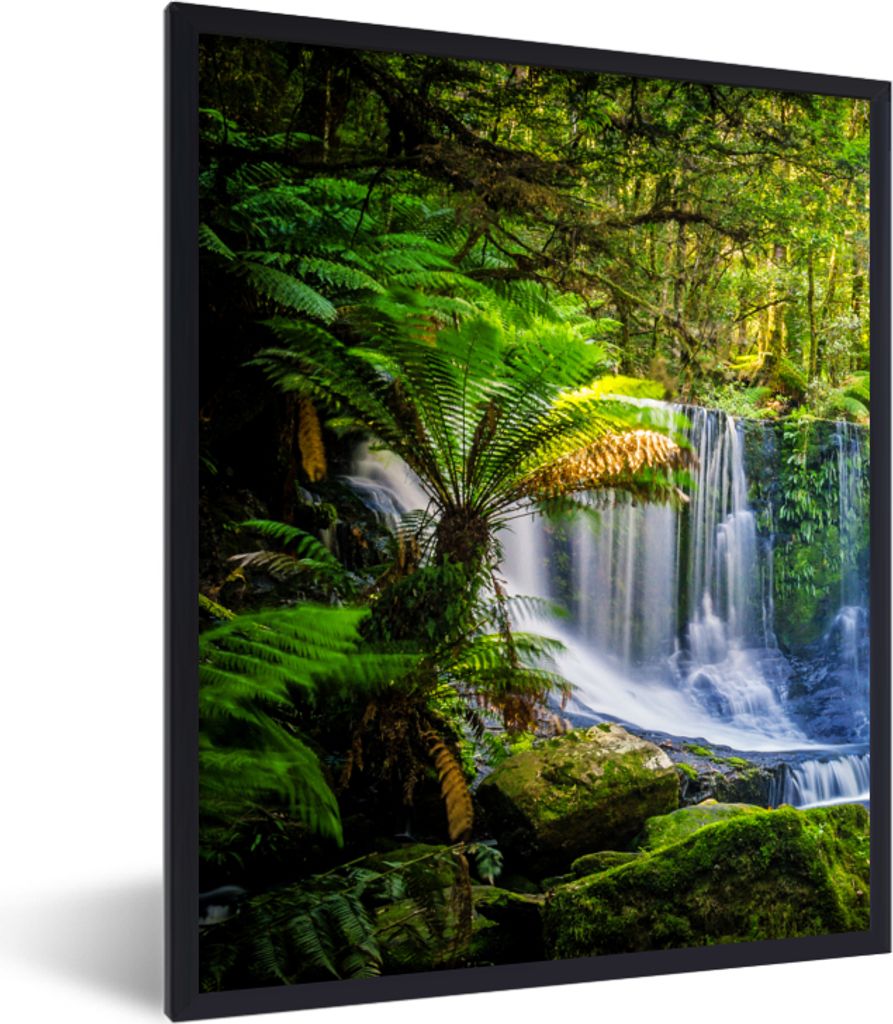 MuchoWow Gerahmtes Poster Dschungel - Wasserfall - Australien - Pflanzen - Natur 30x40 cm - Poster mit Schwarzem Bilderrahmen Wandposter Rahmen F...