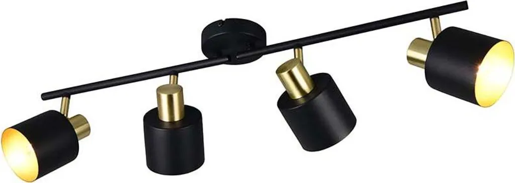Plafonnier cuisine et salon 78 cm, rampe spots orientables noir-or