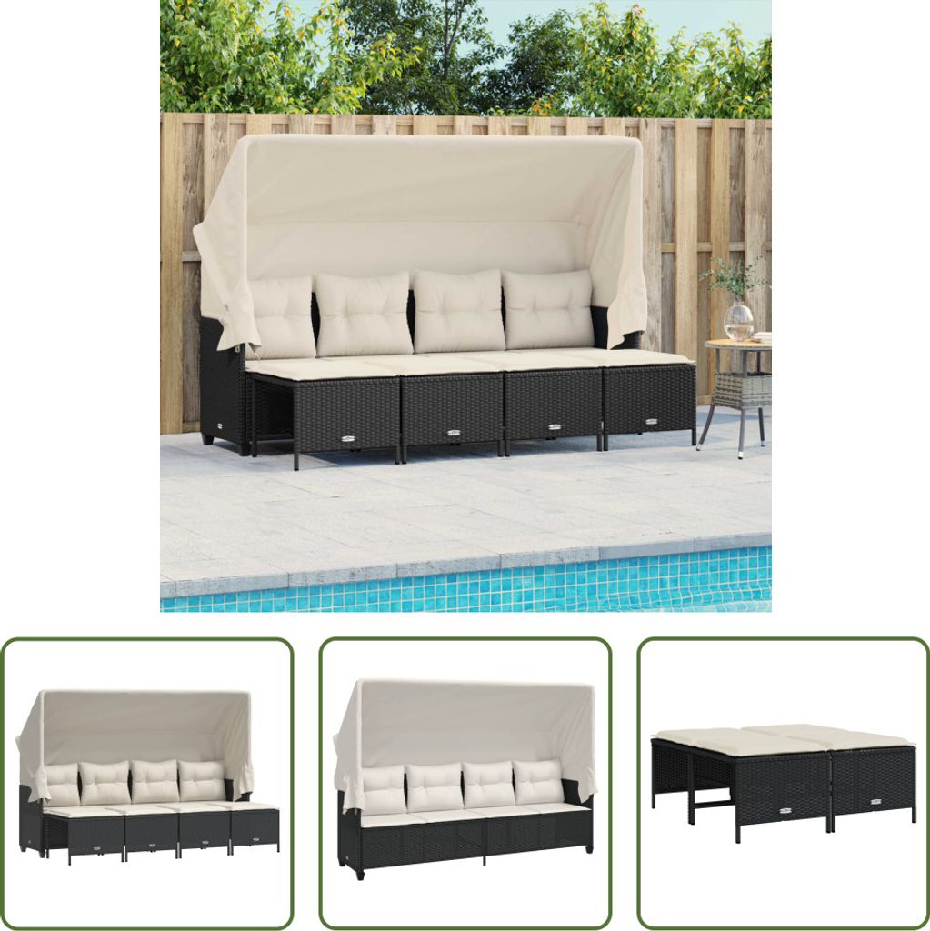 The Living Store 5-tlg. Garten-Sofagarnitur mit Kissen Schwarz Poly Rattan