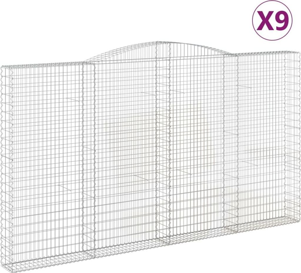 vidaXL Gabionen mit Hochbogen 9 Stk. 400x30x220/240cm Verzinktes Eisen
