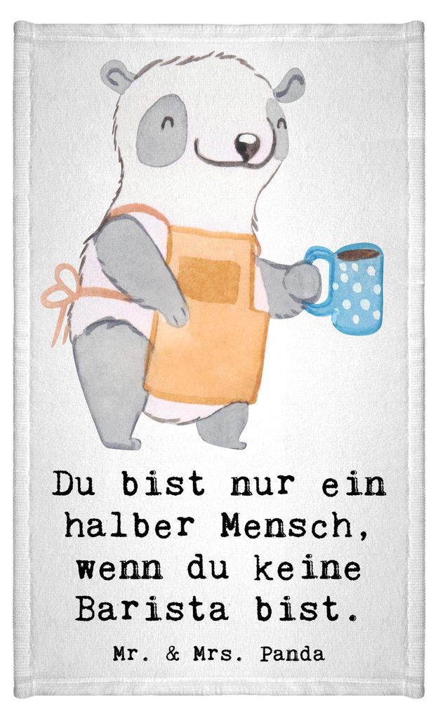 Mr. & Mrs. Panda Handtuch Barista Herz - Weiß - Geschenk, baumwolle, Kaffee, Klein, Baumwollhandtuch, Ausbildung, badezimmer, Gästetuch, Eröffnu...