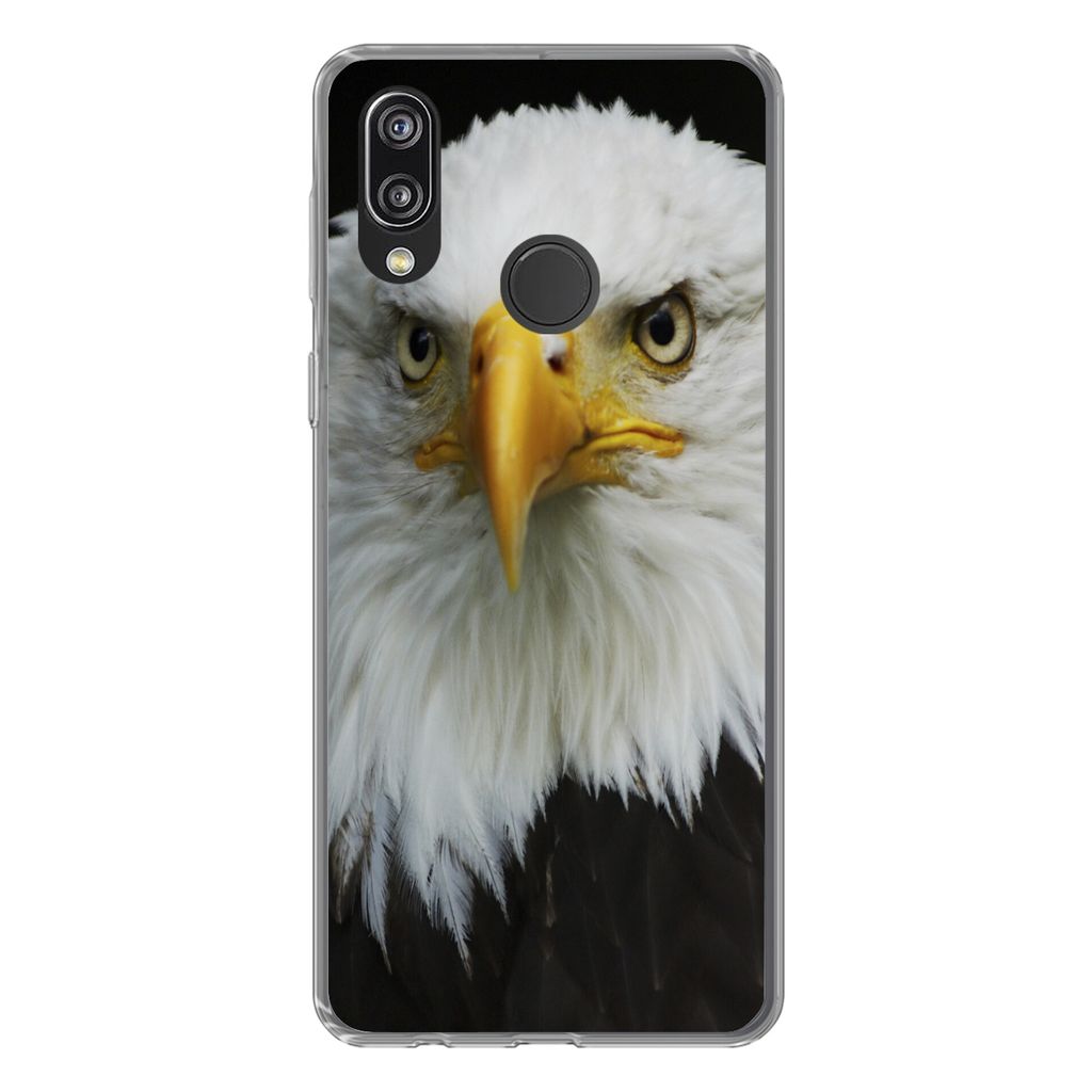 MuchoWow Handyhülle Schutzhülle Hülle für Huawei P20 Lite (2020) Adler - Schwarz - Weiß Silikon Softcase Handy Hülle - Kartenhalter