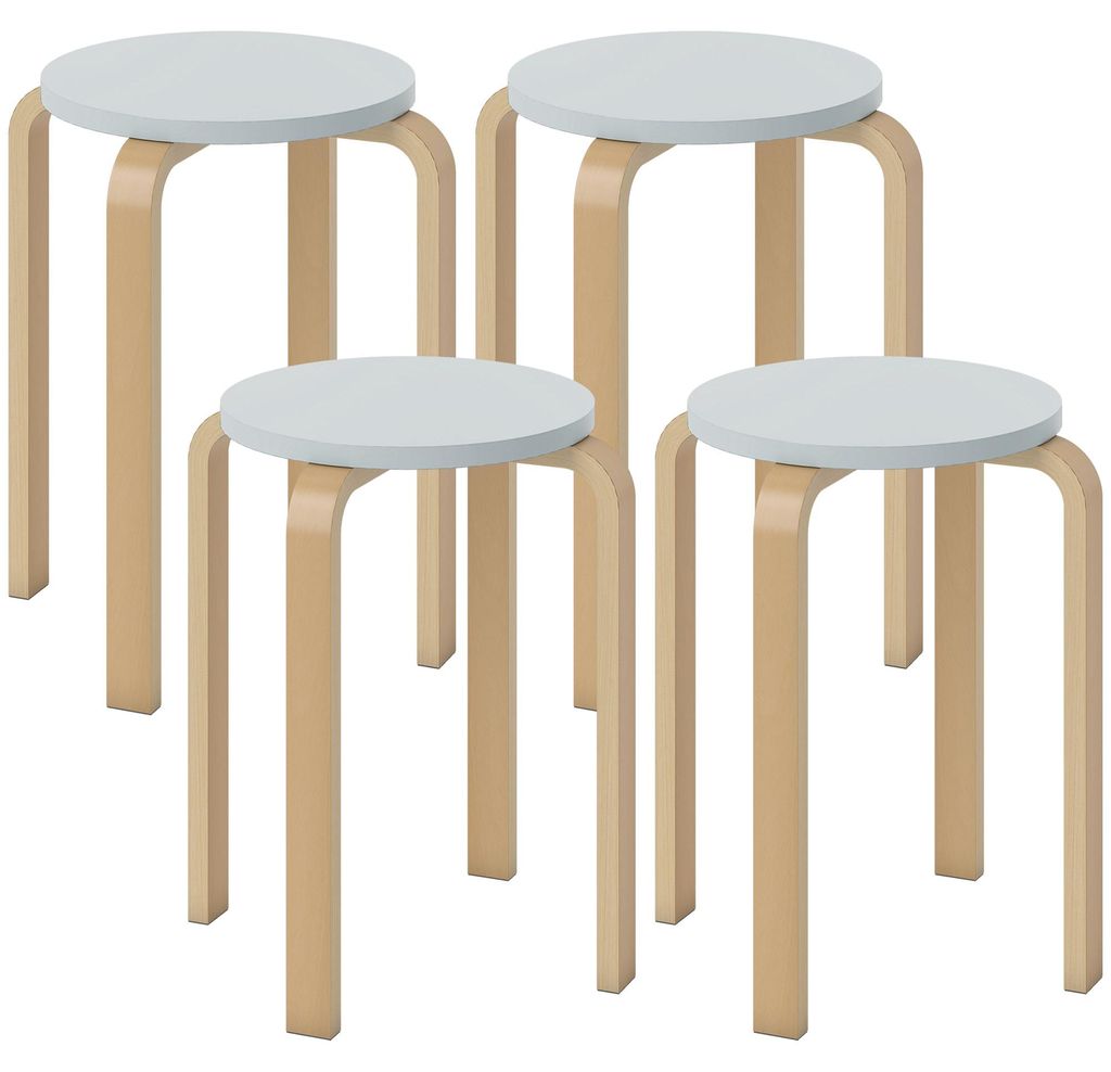 Set aus 4 stapelbaren runden Hockern aus grauem Holz, ? 40 Produktbild 