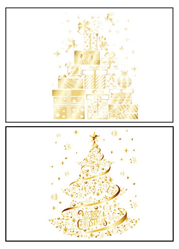 2/4 Stück Goldene Weihnachtsbaum-Fensteraufkleber, abnehmbar, wasserfest, statisch haftend, für Glas, zur Dekoration von Feiertagen und Partys