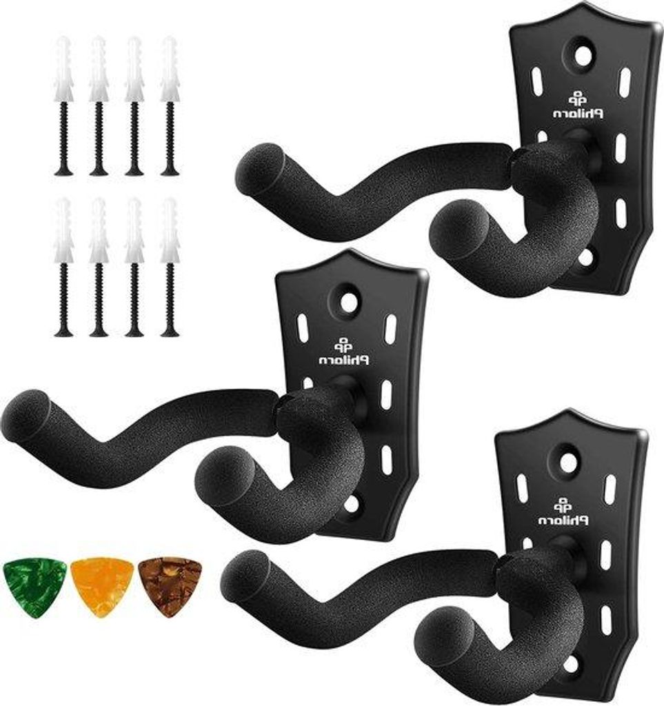 Gitarre-Halter 2er Pack - Wandhalter für Akustische und E-Gitarren, Ukulele, Bass, Violine, schwarz