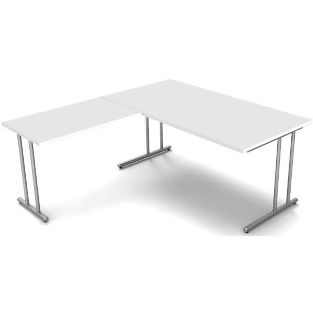 Kerkmann Schreibtisch 4365 START UP 160x80x75cm mit Anbautisch 100x60x75cm C-Fuß-Gestell alusilber inkl. Kabelkanal verschiedene Dekore Weiß