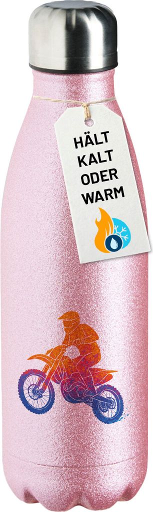 Huuraa Trinkflasche Motocross bunte Silhouette 500ml Pink Edelstahl Wasserflasche Trinkflasche Geschenkidee